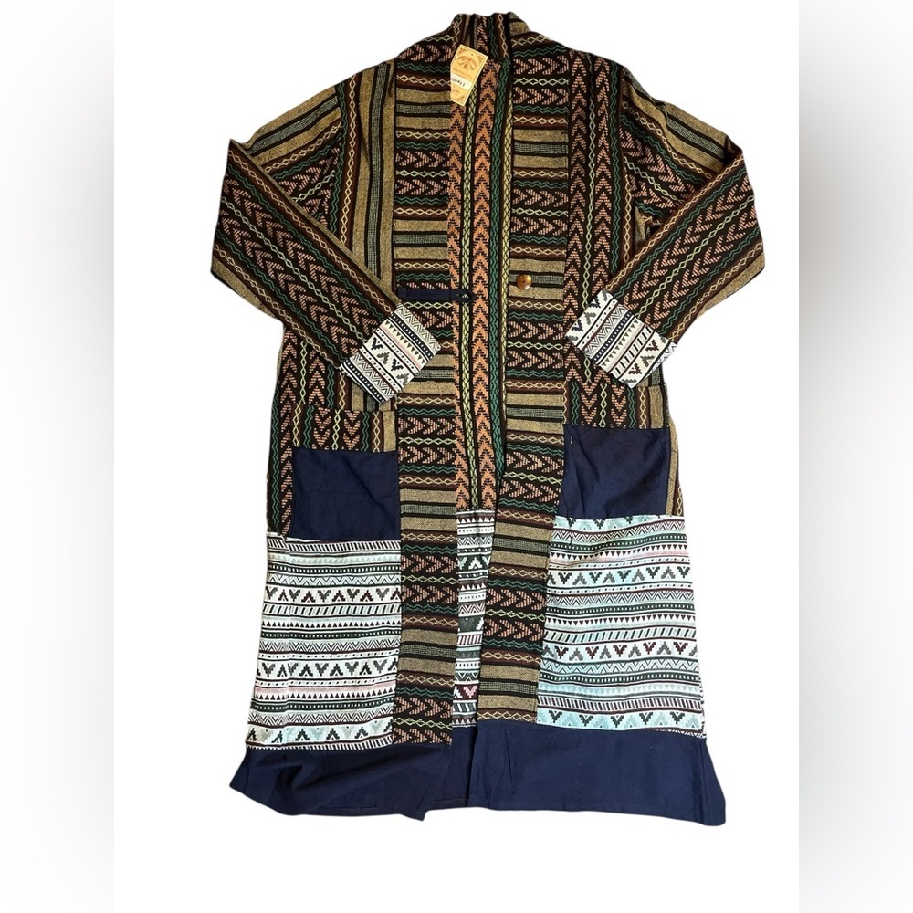 Kathmandu Imports Handwoven Thai Fabric Long Duster Jacket NWT